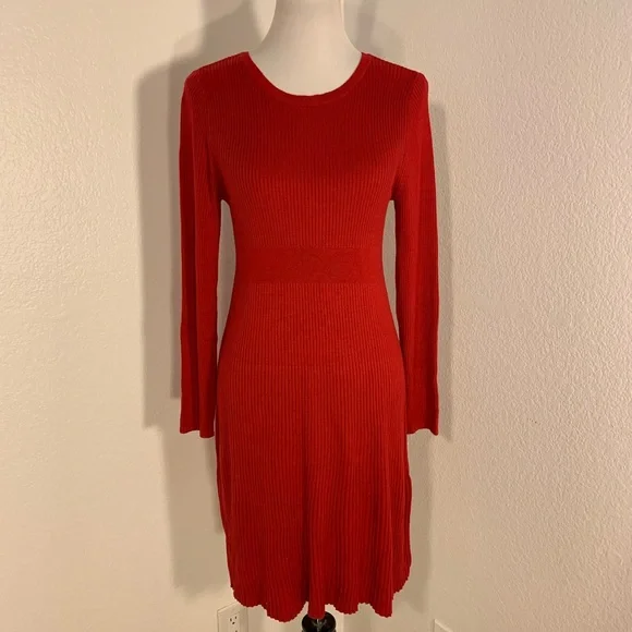 Style & Co. | Dresses | Nwt Style Co Red Ribbed Knit Long Sleeve Sweater  Dress Size Petite Large | Poshmark